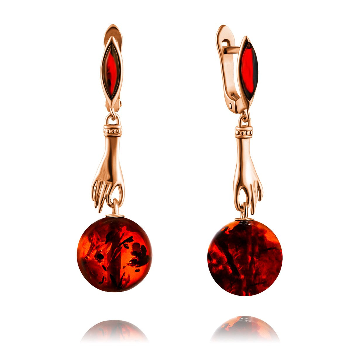 Ball Cognac Amber Silver Earrings — DARVIN