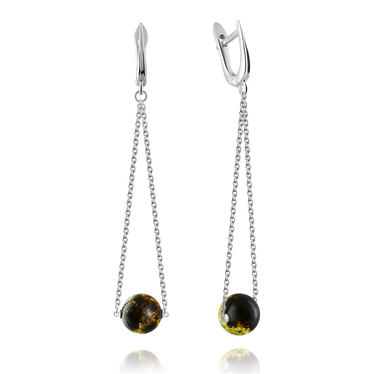 Ball Green-Black Amber Silver Earrings — DARVIN (Pre-Order)