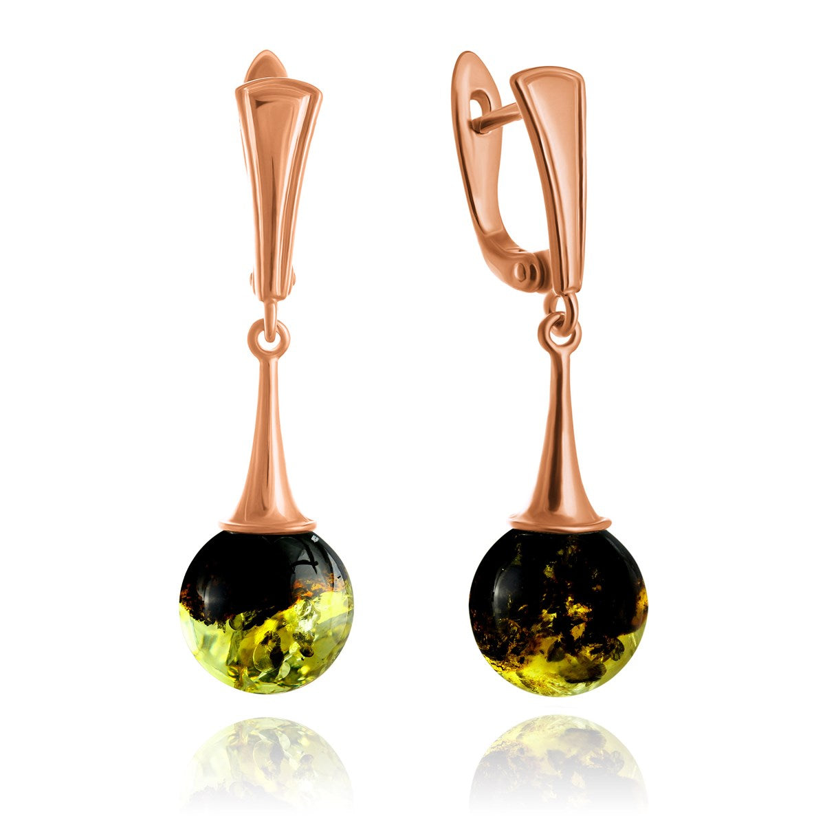 Ball Green-Black Amber Silver Earrings — DARVIN (Pre-Order)