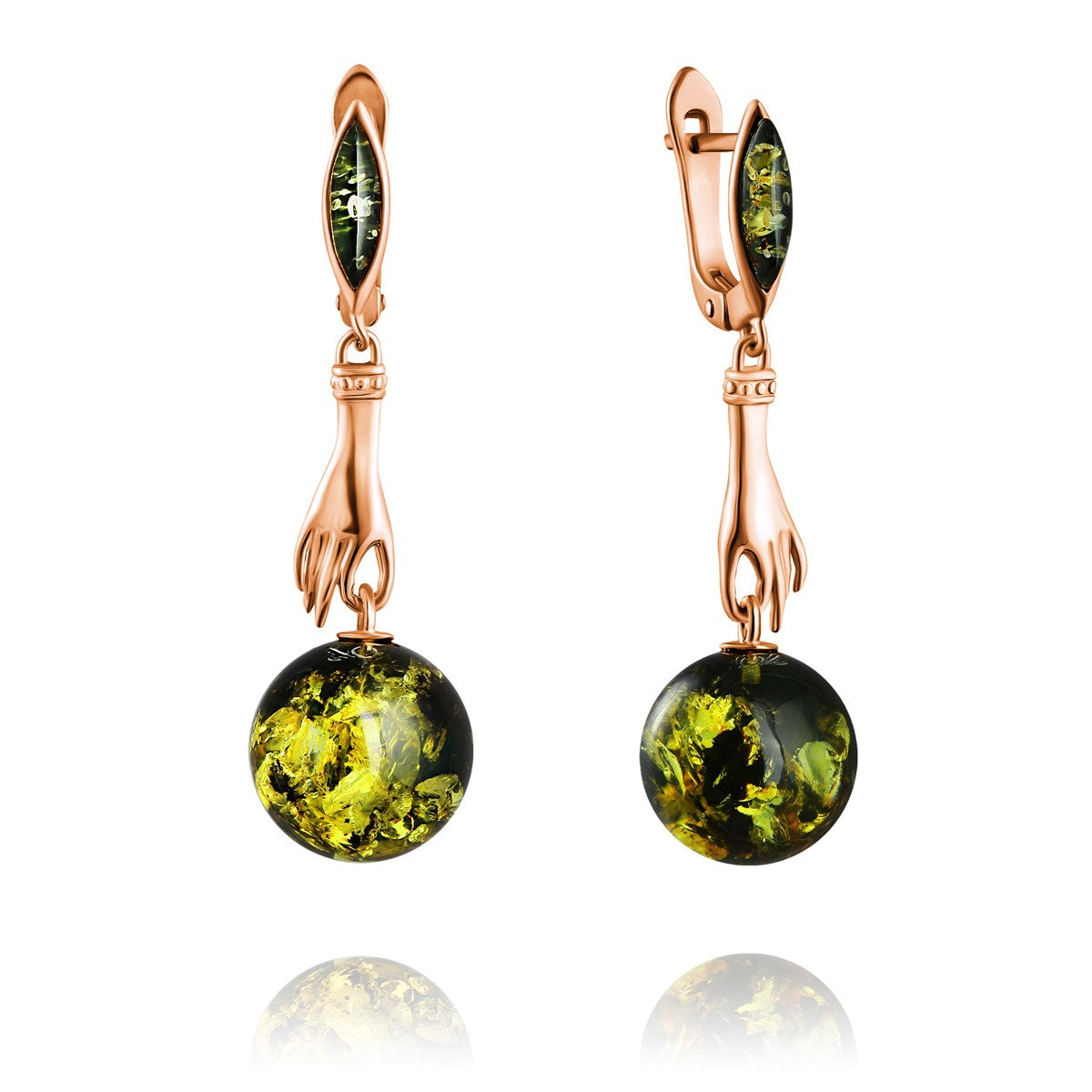 Ball Green-Black Amber Silver Earrings — DARVIN (Pre-Order)