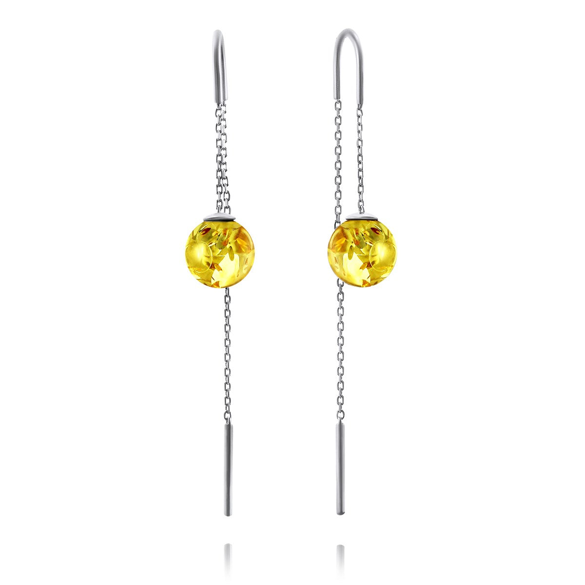 Ball Lemon Amber Silver Threader Earrings — DARVIN