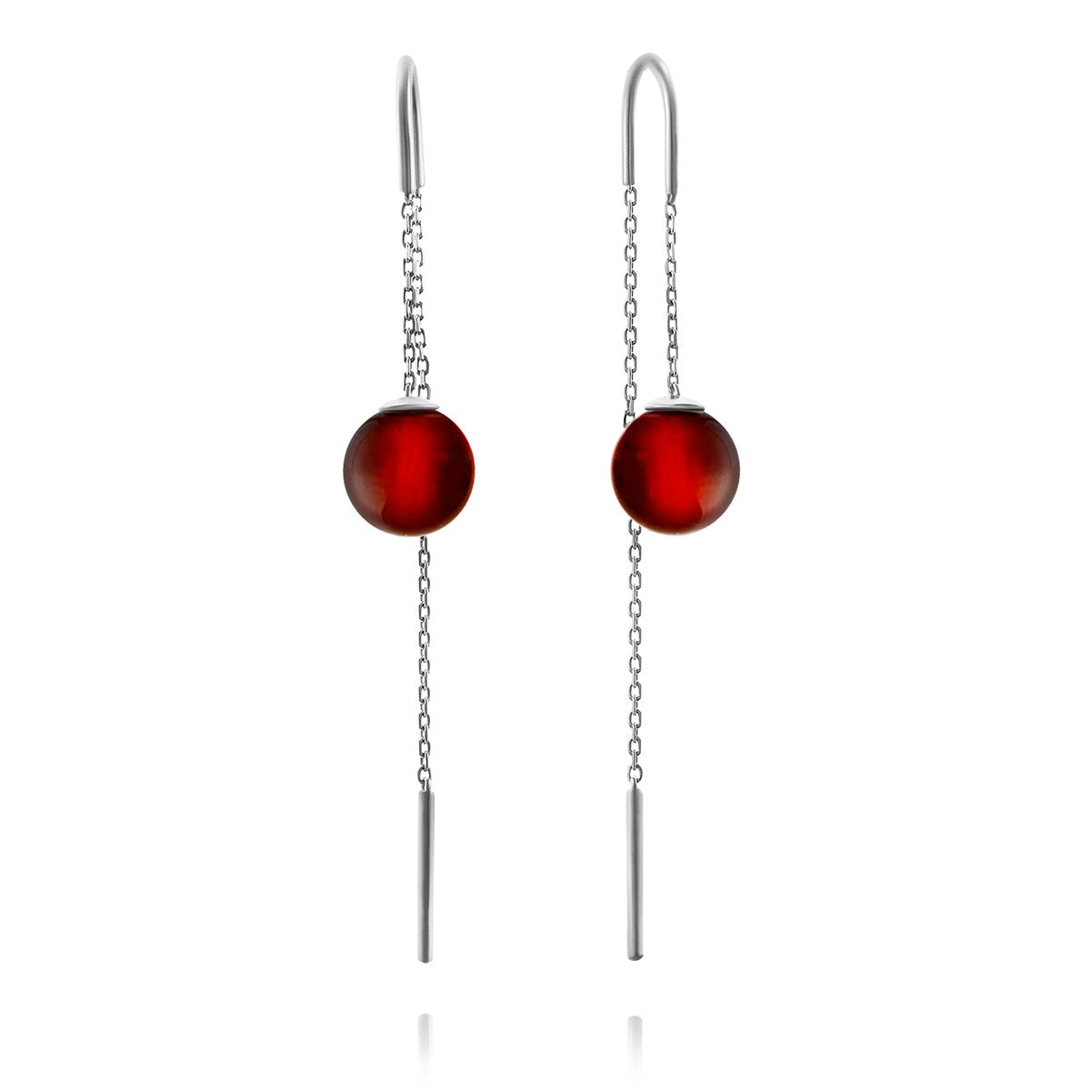 Ball Cognac Amber Silver Threader Earrings — DARVIN (Pre-Order)