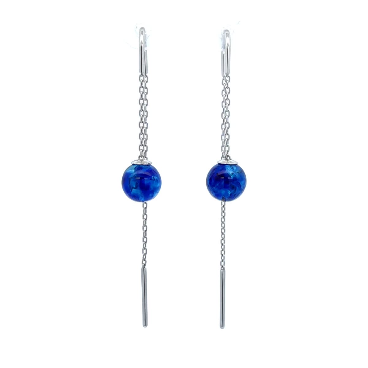 Ball Treated Blue Amber Silver Threader Earrings — DARVIN