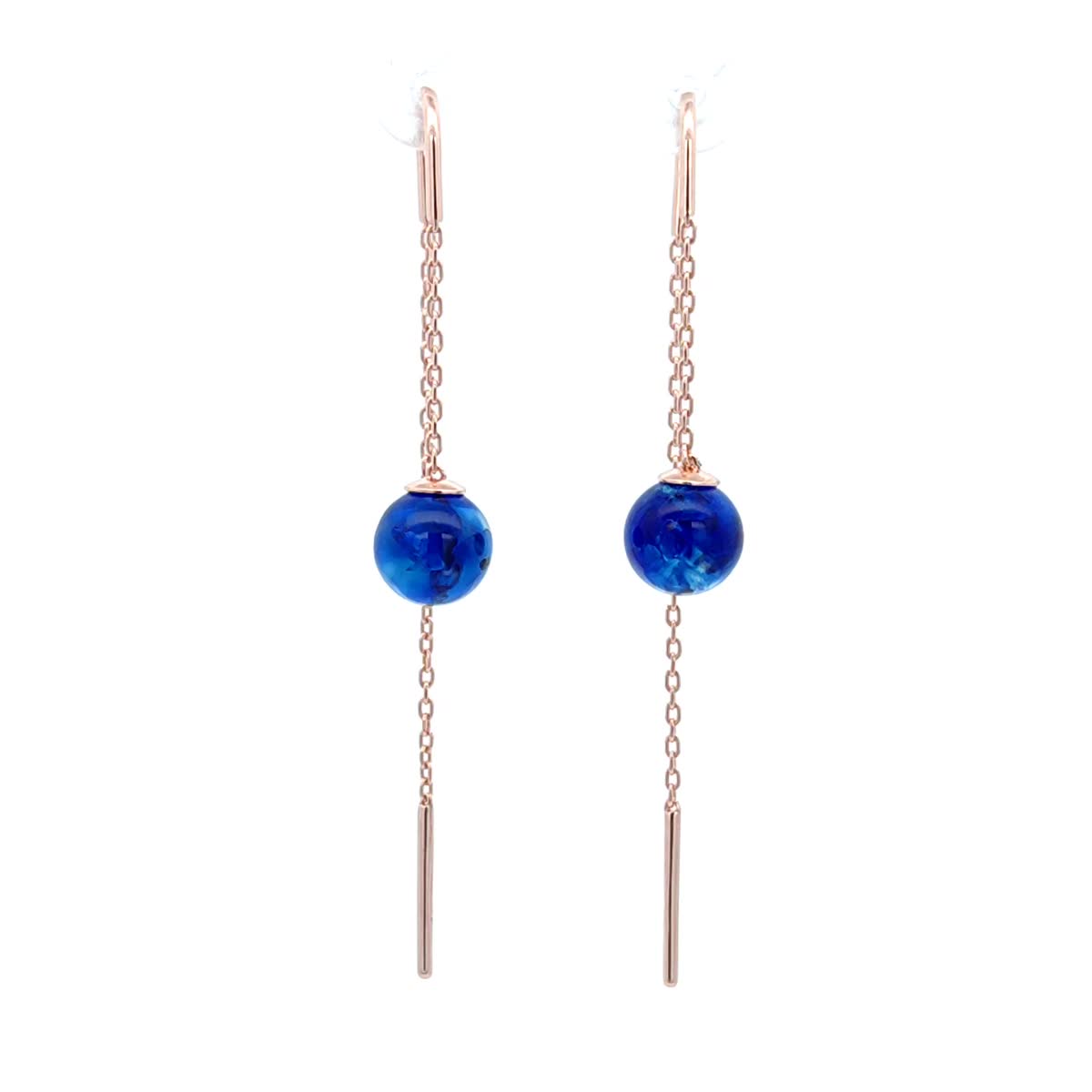 Ball Treated Blue Amber Silver Threader Earrings — DARVIN