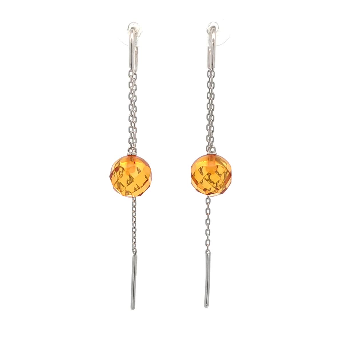 Ball Lemon Amber Silver Threader Earrings — DARVIN (Pre-Order)