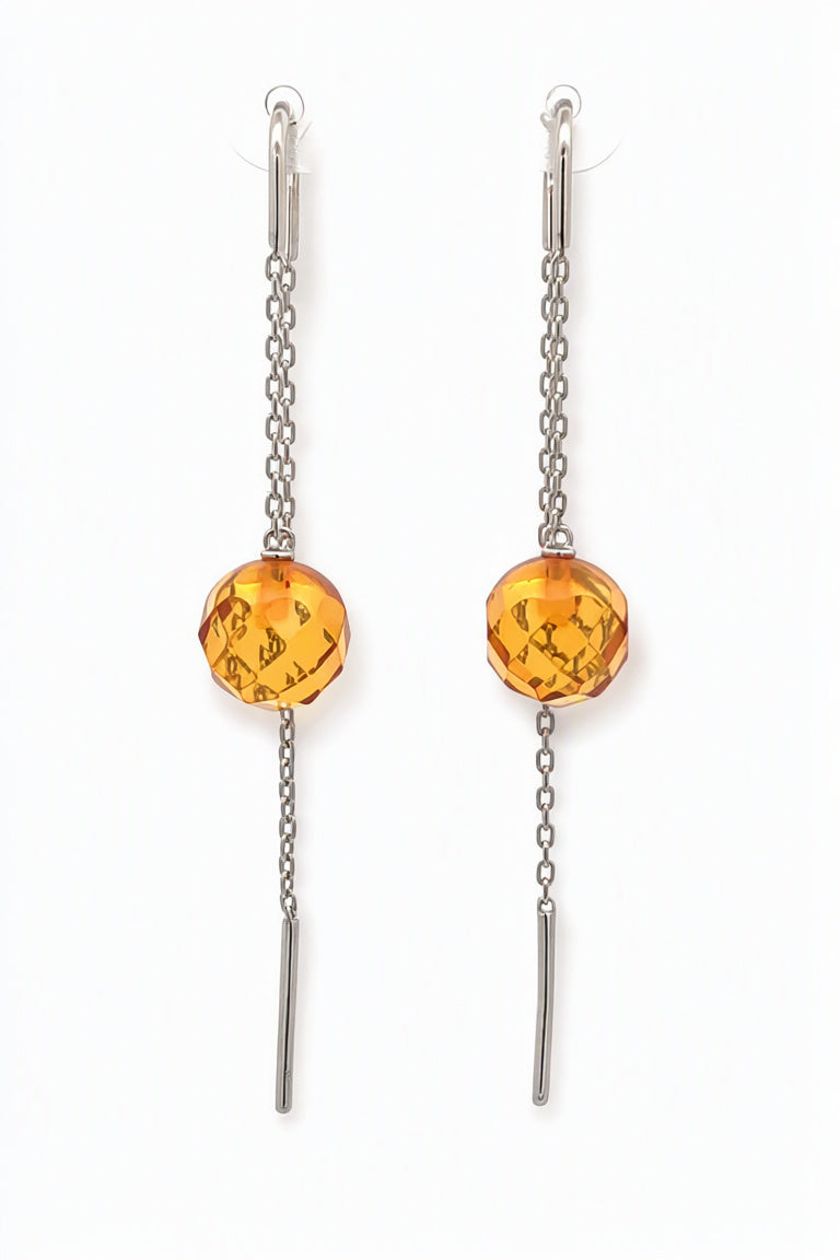 Ball Lemon Amber Silver Threader Earrings — DARVIN (Pre-Order)