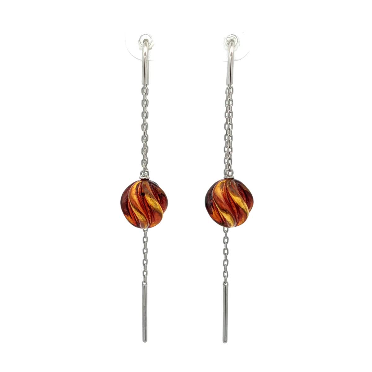 Ball Cognac Amber Silver Threader Earrings — DARVIN (Pre-Order)