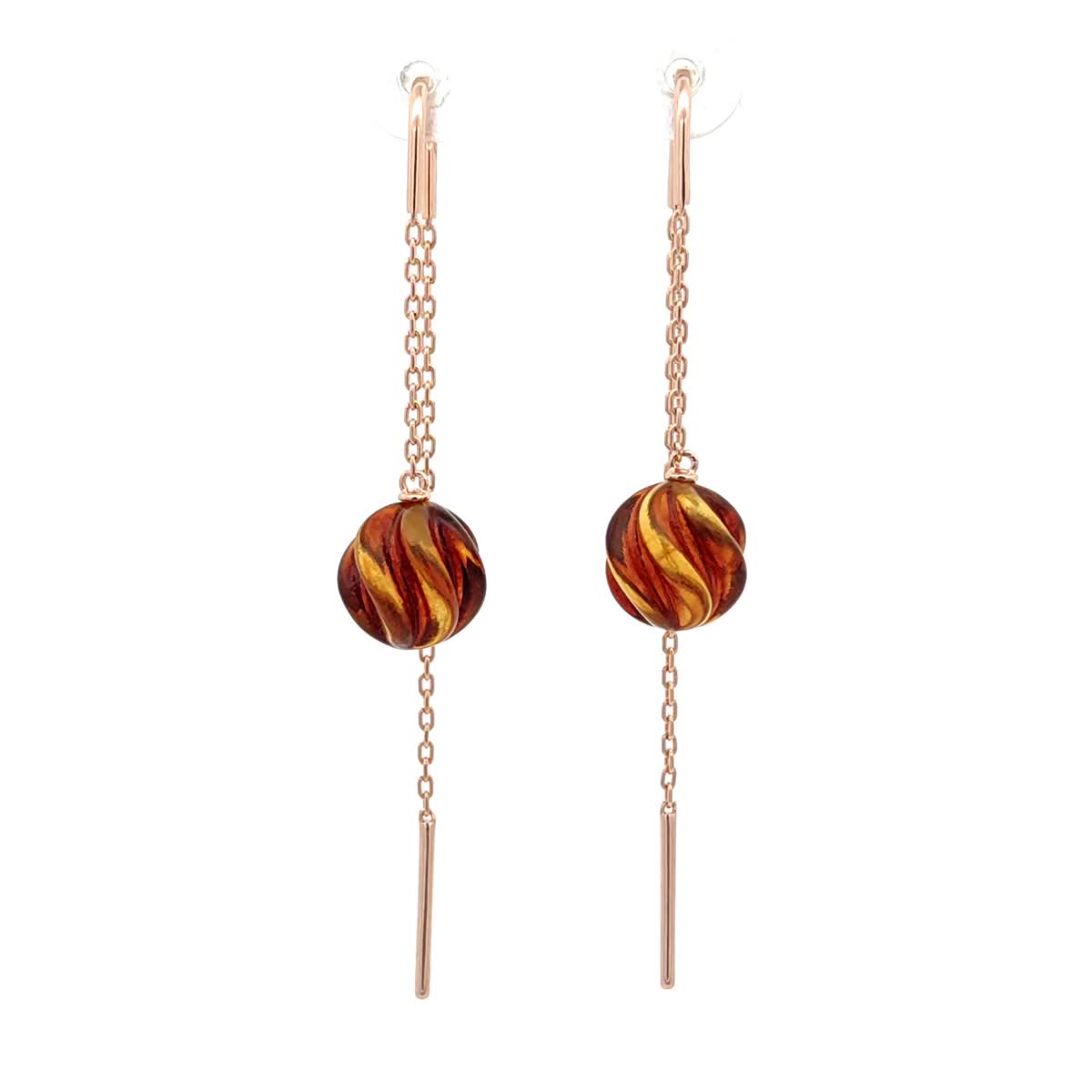Ball Cognac Amber Silver Threader Earrings — DARVIN (Pre-Order)
