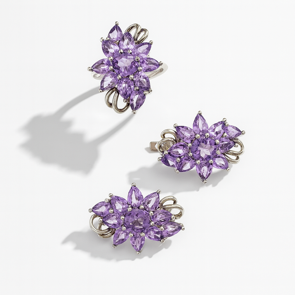 Amethyst Bloom Earrings – Sterling Silver & Natural Amethyst