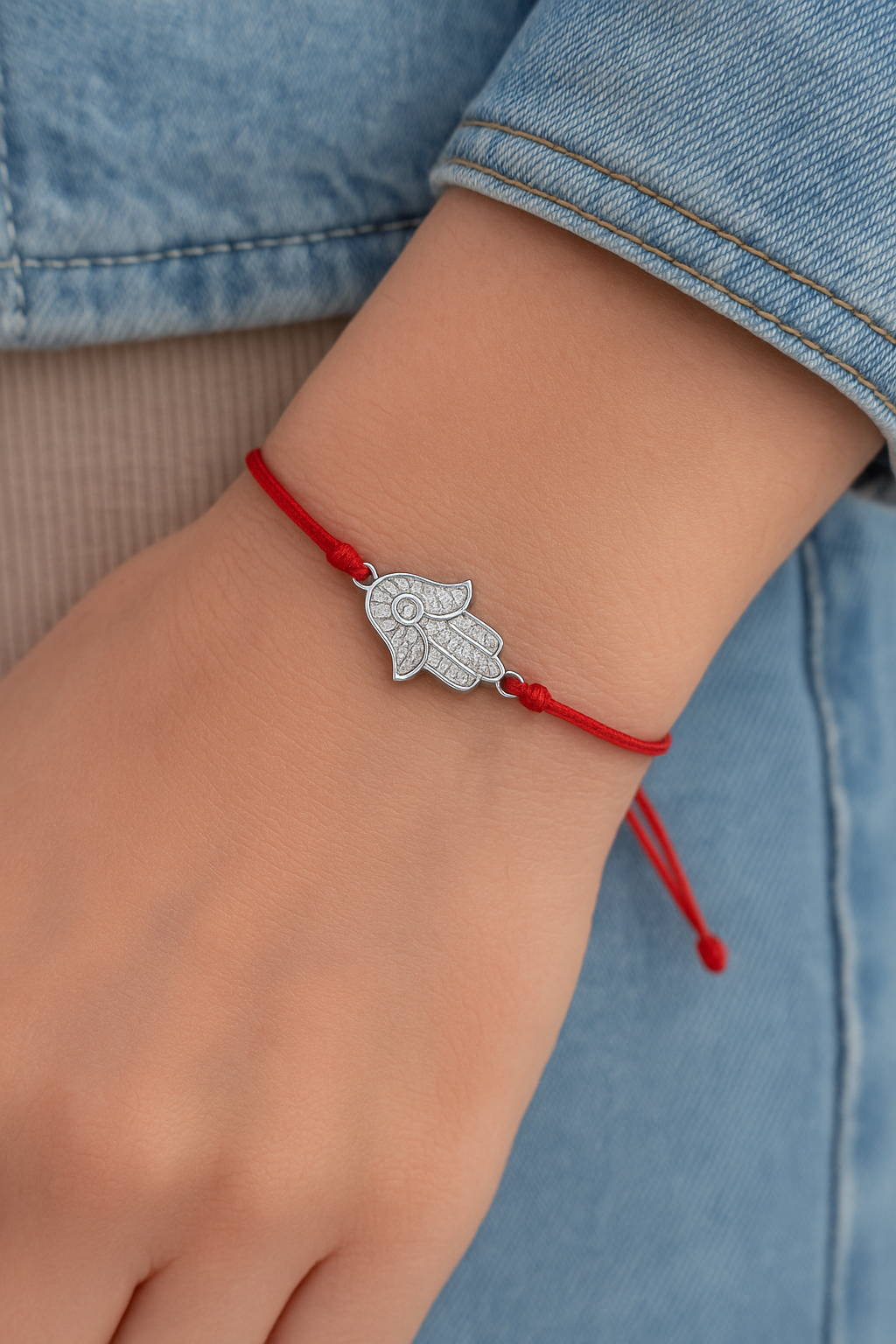 Red String Bracelet with Silver Hamsa โ Gift from Jerusalem
