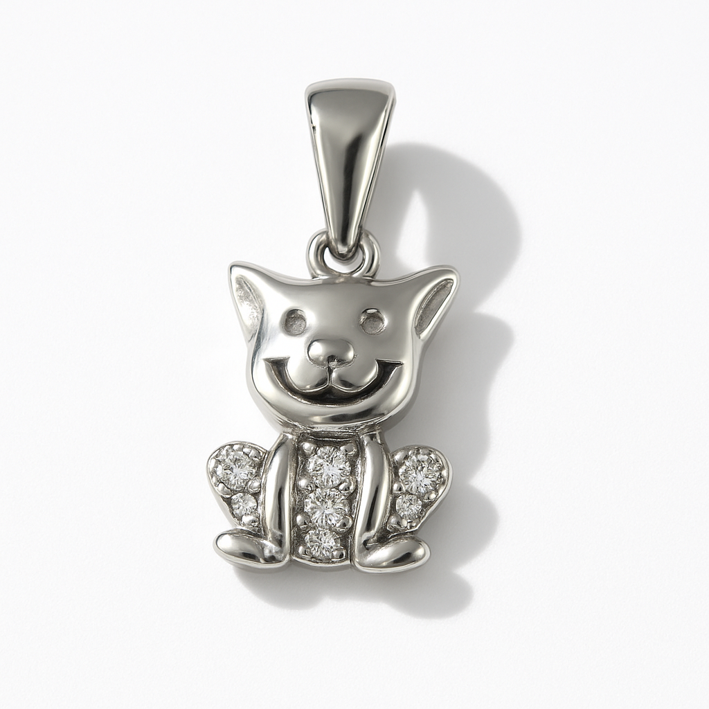 Sterling Silver Cat Pendant with White Zirconia