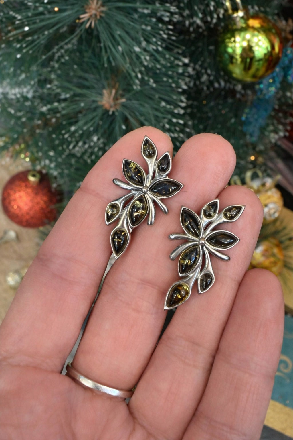 Amber Flower Earrings 925 Sterling Silver Natural Baltic Amber Darvin