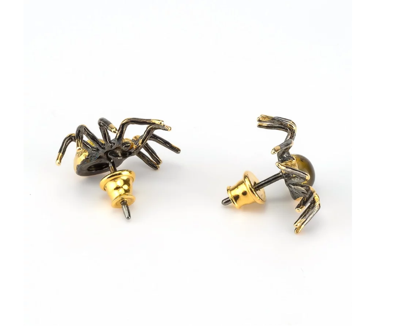 Amber Spider Stud Earrings