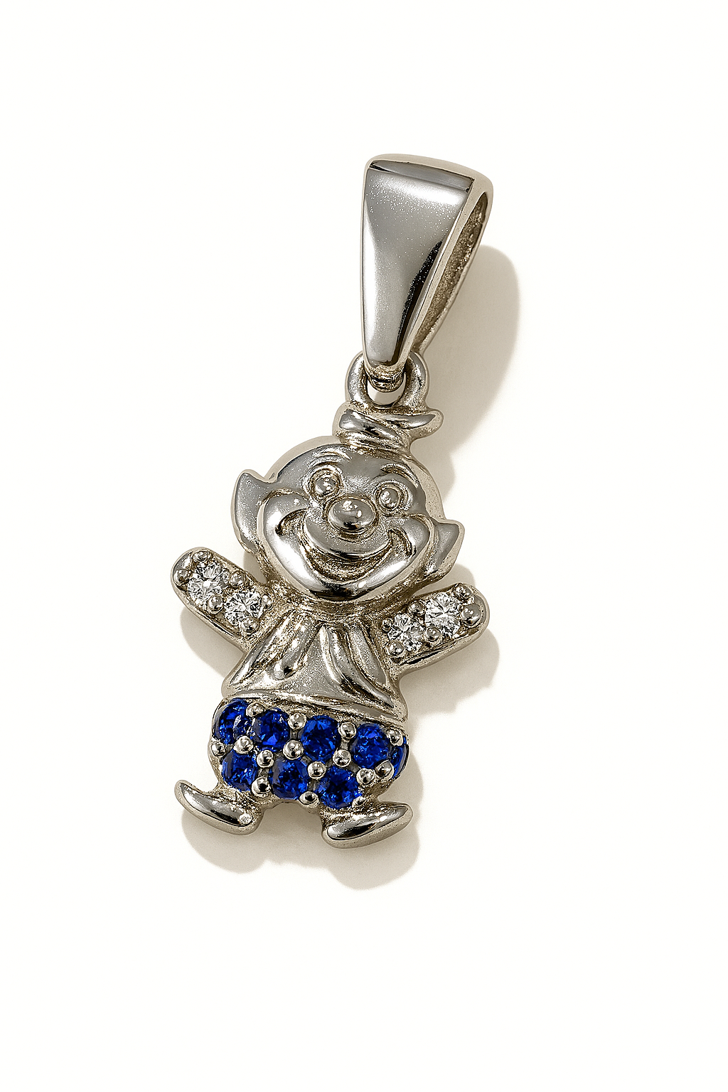 Sterling Silver Playful Elf Pendant with Blue and White Zirconia