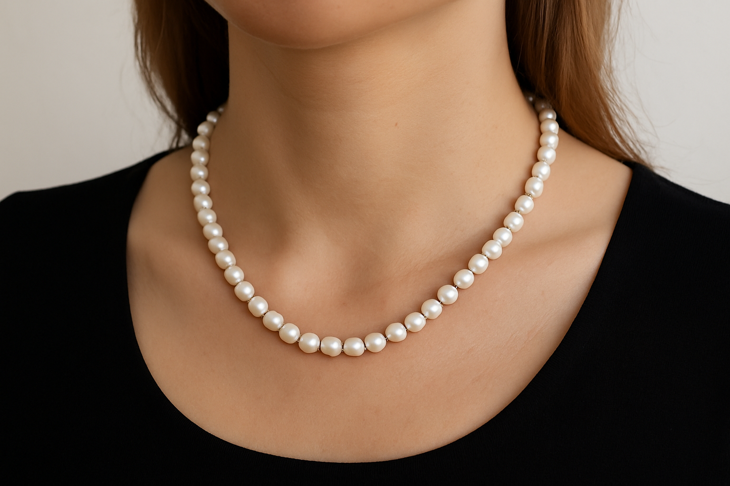 Pure Elegance – White Freshwater Pearl Necklace with Sterling Silver Clasp