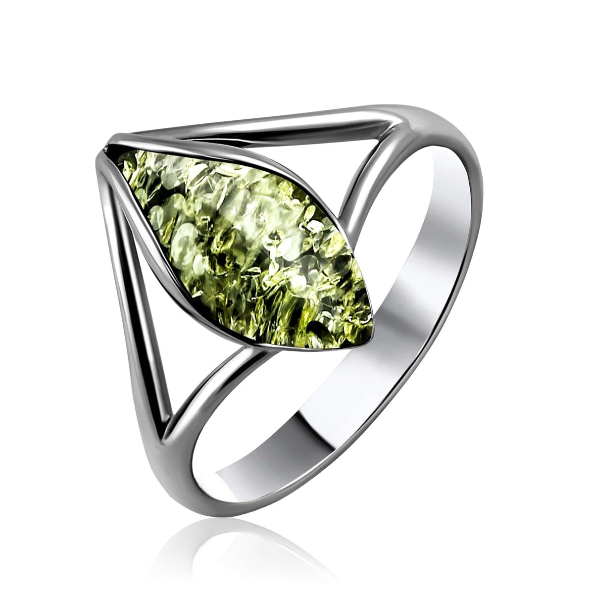 Marquise Green Amber Silver Ring — DARVIN (Pre-Order)