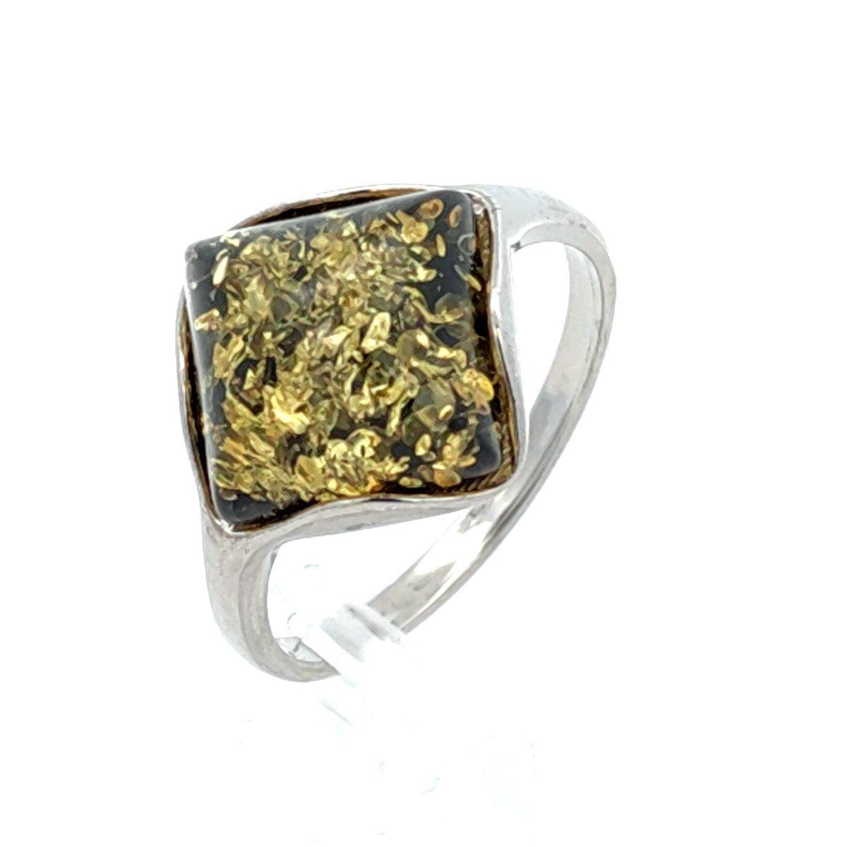 Square Green Amber Silver Ring — DARVIN (Pre-Order)