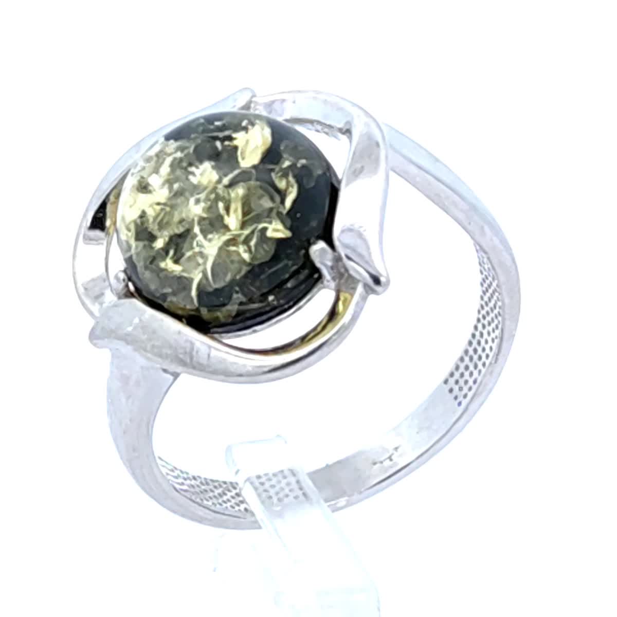 Round Green Amber Silver Ring — DARVIN (Pre-Order)