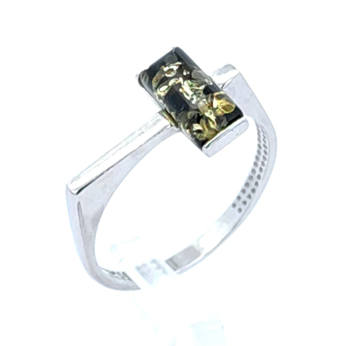 Rectangle Green Amber Silver Ring — DARVIN (Pre-Order)