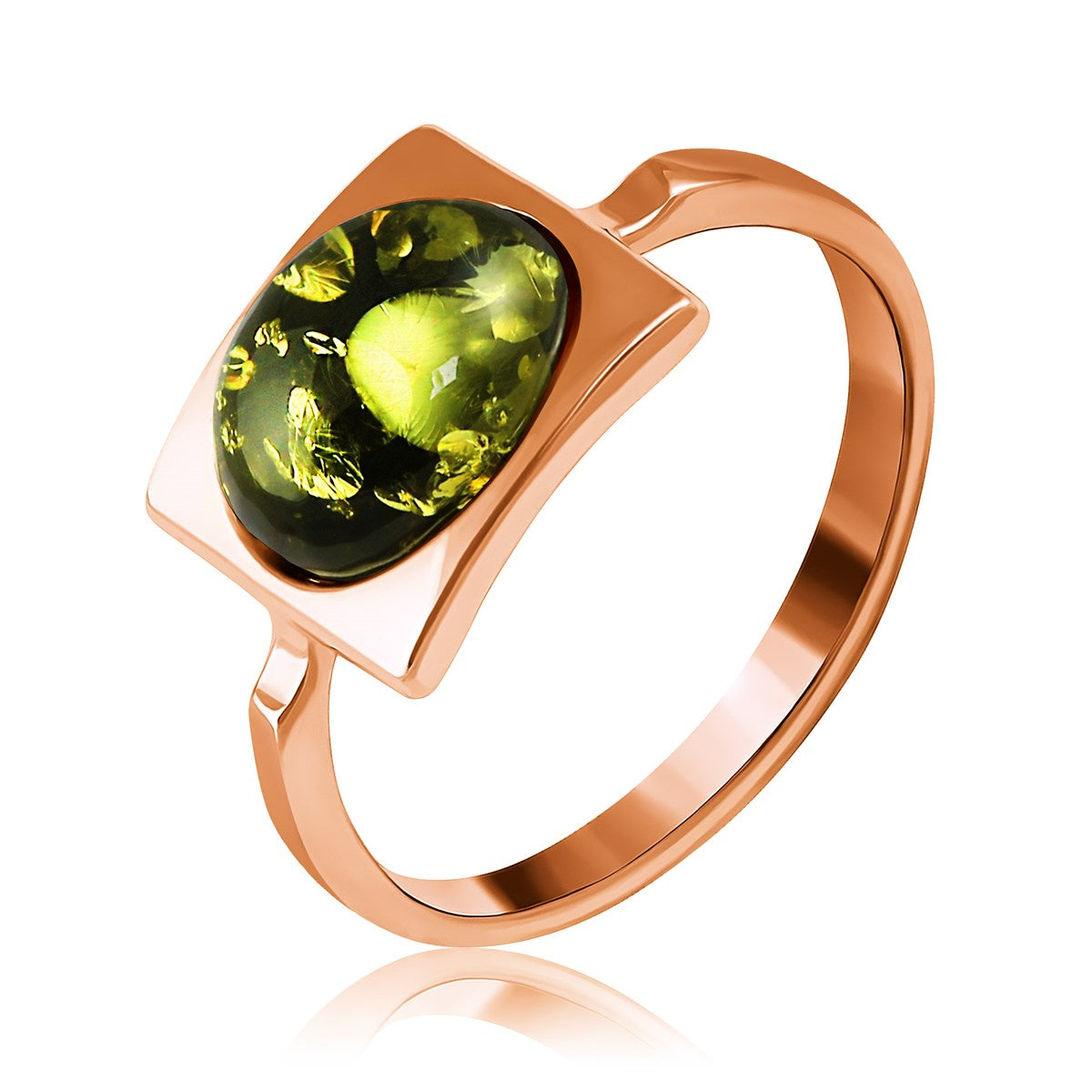 Oval Green Amber Silver Ring — DARVIN (Pre-Order)