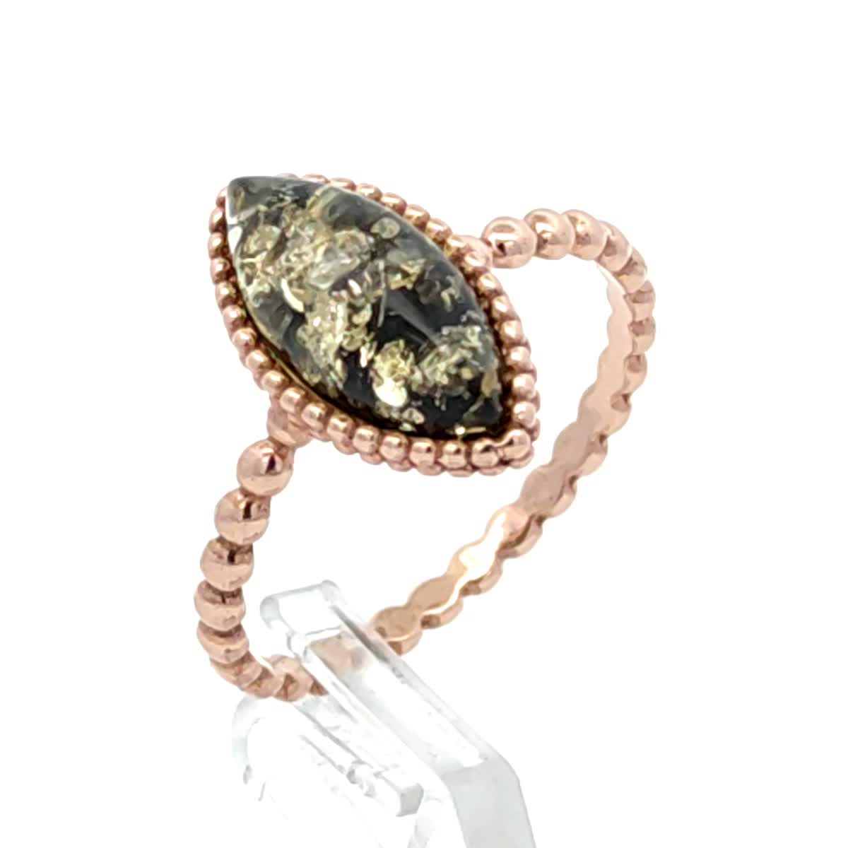 Marquise Green Amber Silver Ring — DARVIN (Pre-Order)