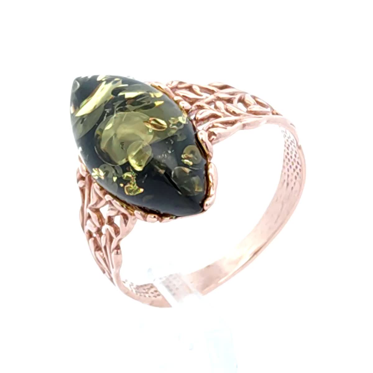 Marquise Green Amber Silver Ring — DARVIN (Pre-Order)