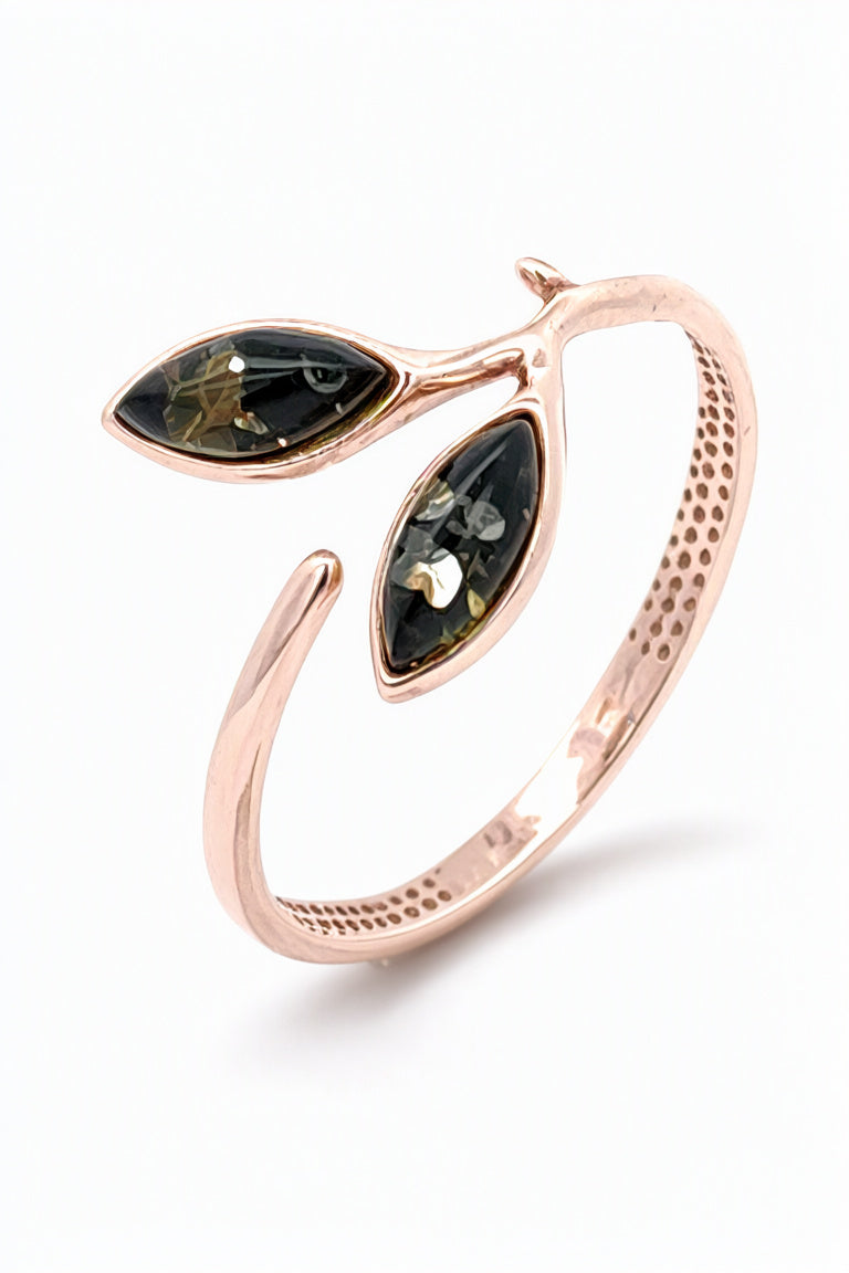 Marquise Green Amber Silver Ring — DARVIN (Pre-Order)