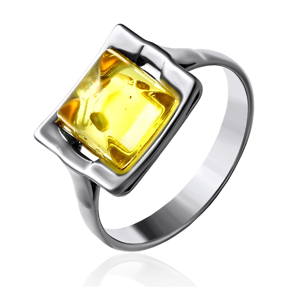 Square Lemon Amber Silver Ring — DARVIN (Pre-Order)