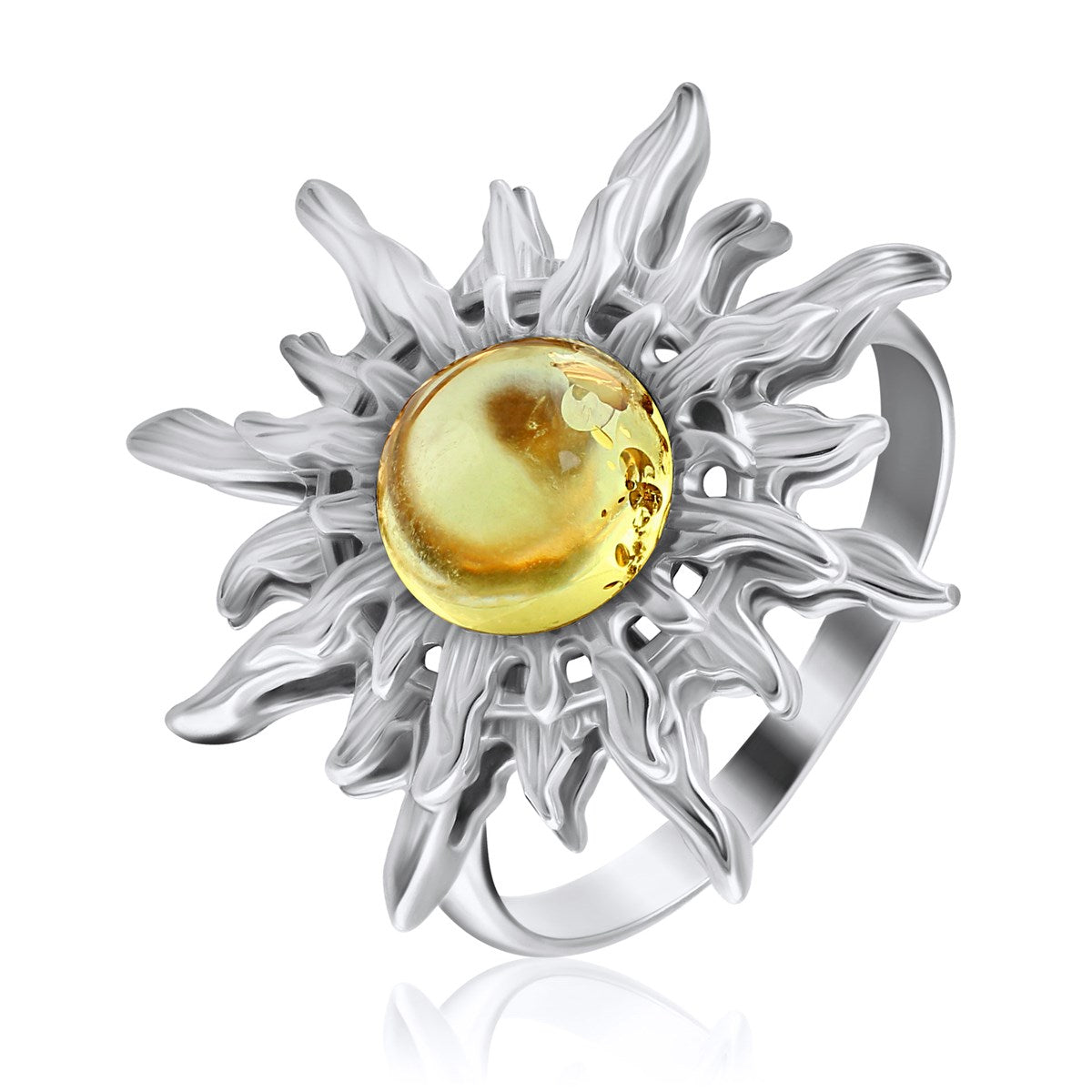 Round Lemon Amber Silver Ring — DARVIN