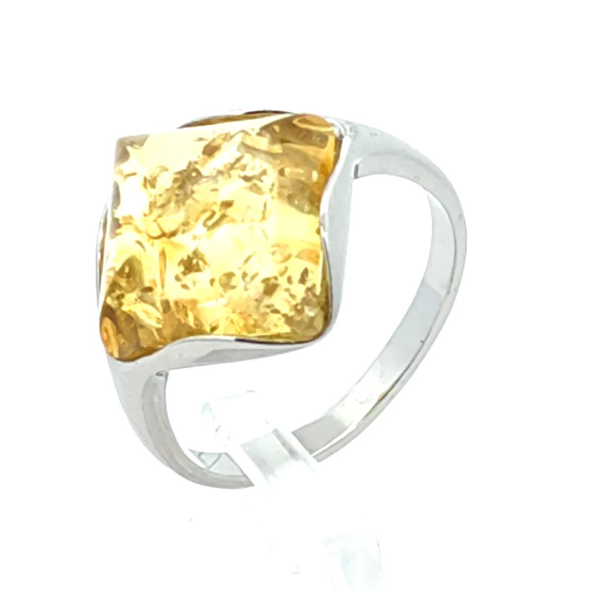 Square Lemon Amber Silver Ring — DARVIN (Pre-Order)