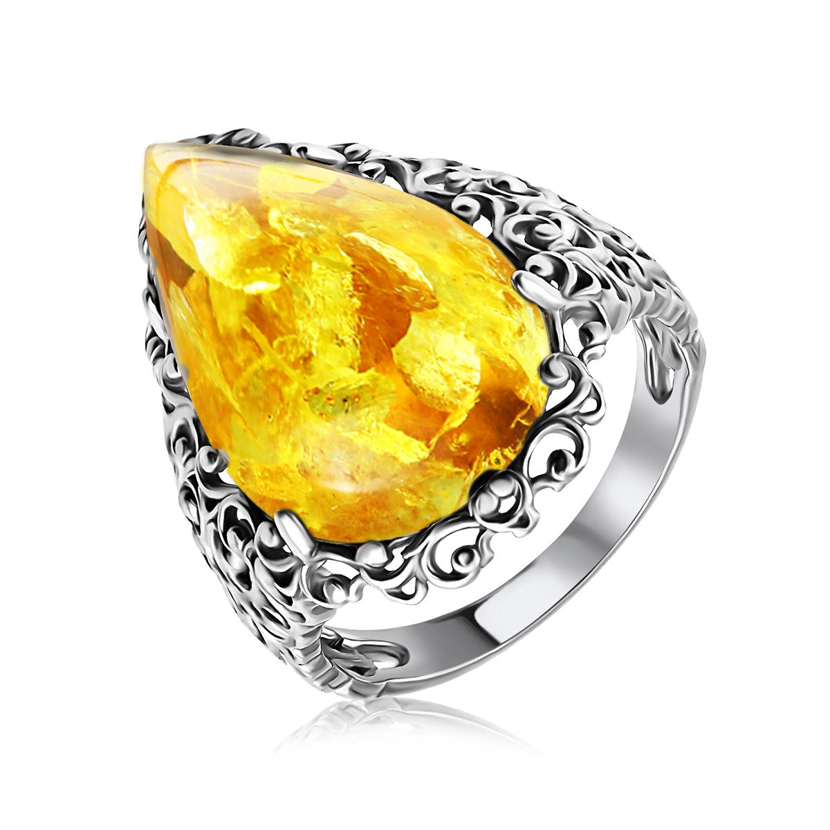 Teardrop Lemon Amber Silver Ring — DARVIN (Pre-Order)