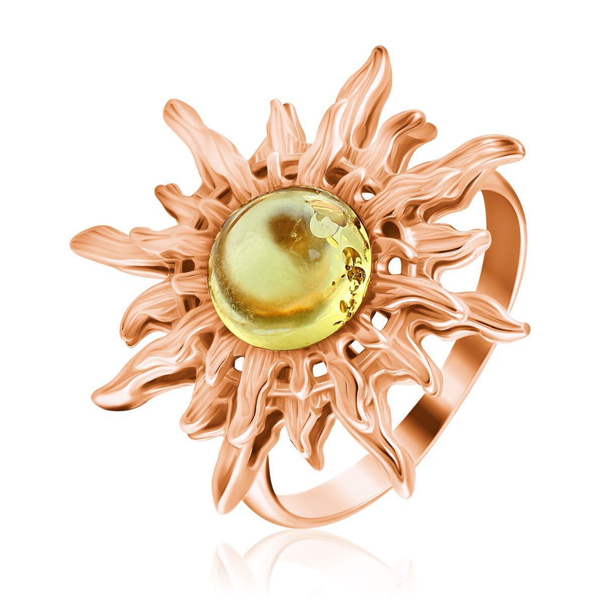Round Lemon Amber Silver Ring — DARVIN