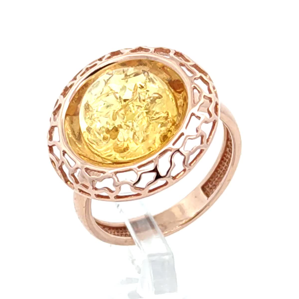 Round Lemon Amber Silver Ring — DARVIN
