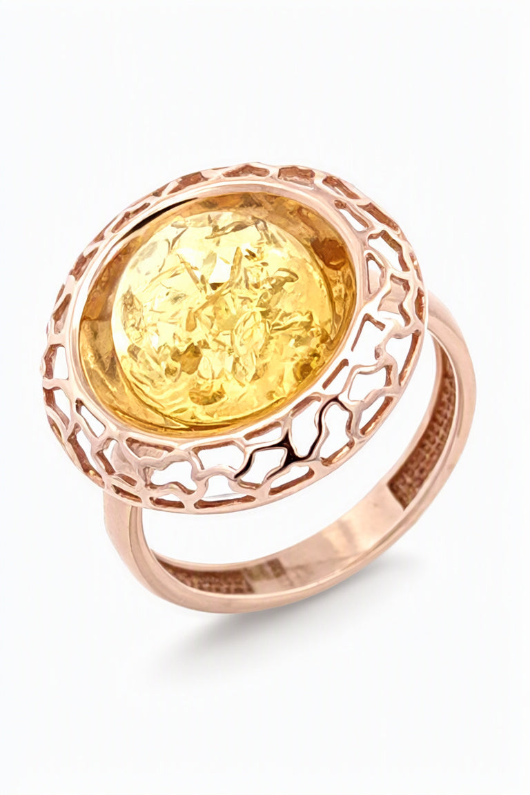 Round Lemon Amber Silver Ring — DARVIN