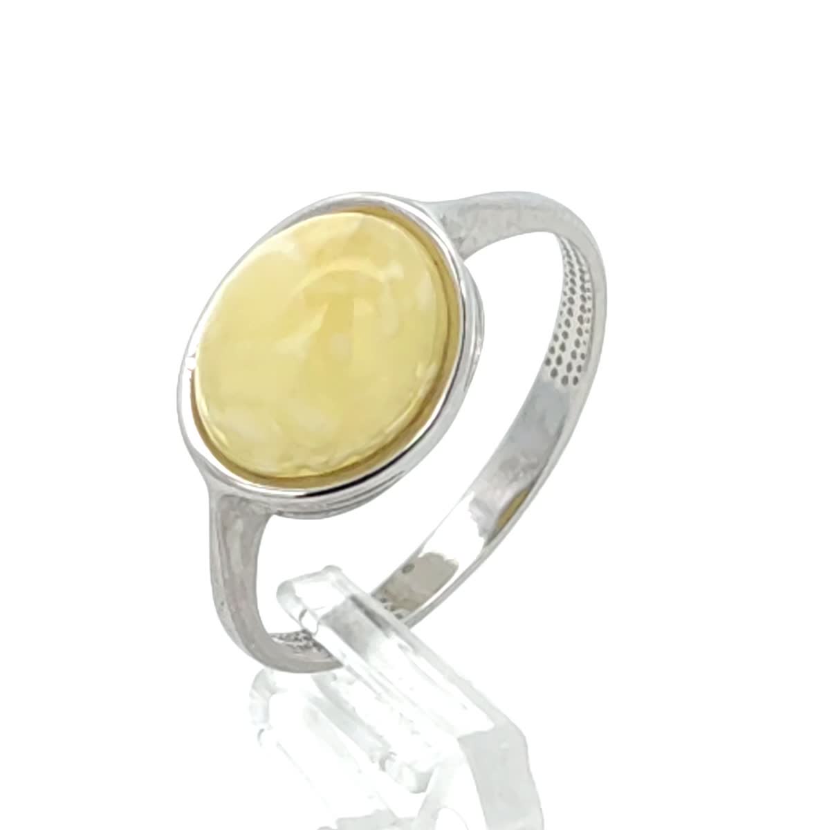 Oval White Amber Silver Ring — DARVIN (Pre-Order)