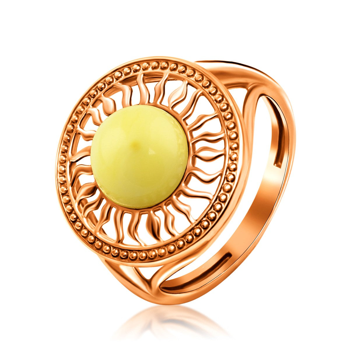 Round White Amber Silver Ring — DARVIN (Pre-Order)