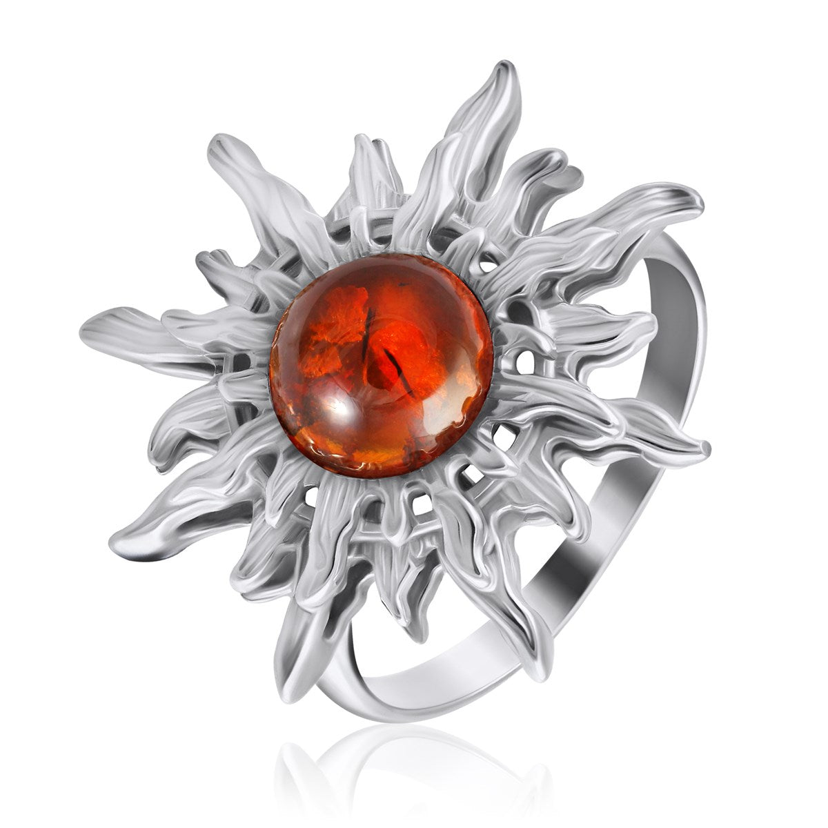 Round Cognac Amber Silver Ring — DARVIN (Pre-Order)