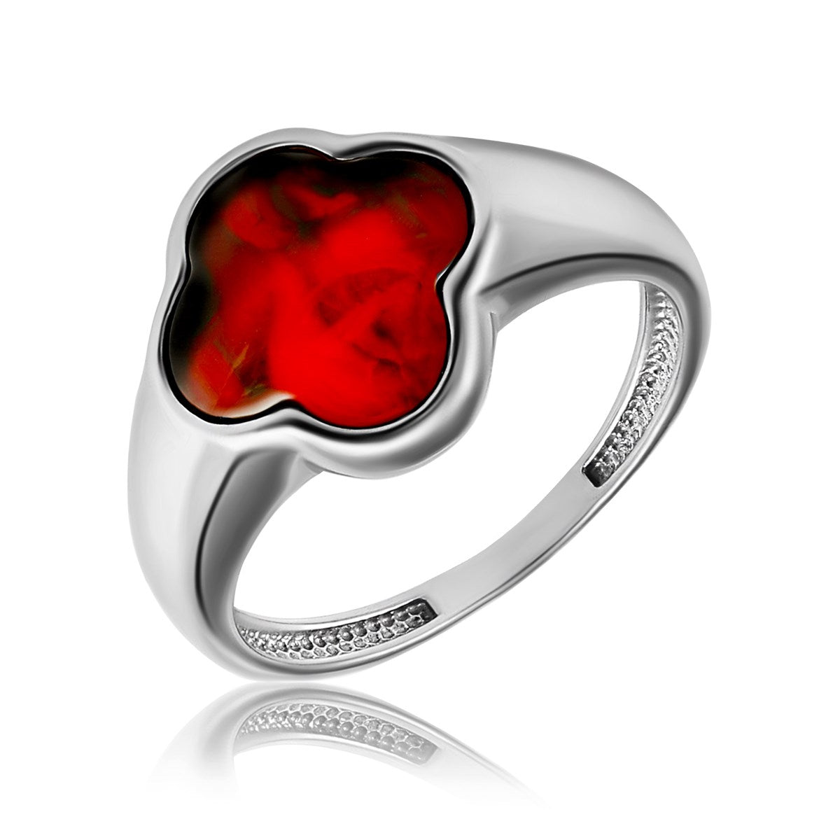 Four-Leaf Clover Cognac Amber Silver Ring — DARVIN (Pre-Order)
