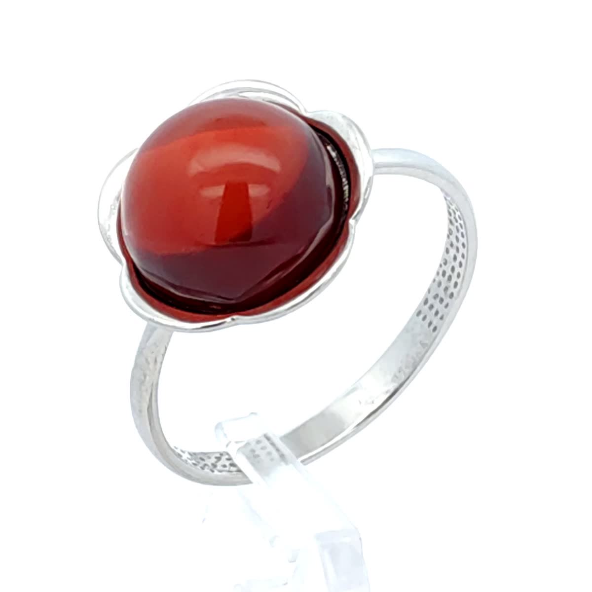 Round Cognac Amber Silver Ring — DARVIN (Pre-Order)