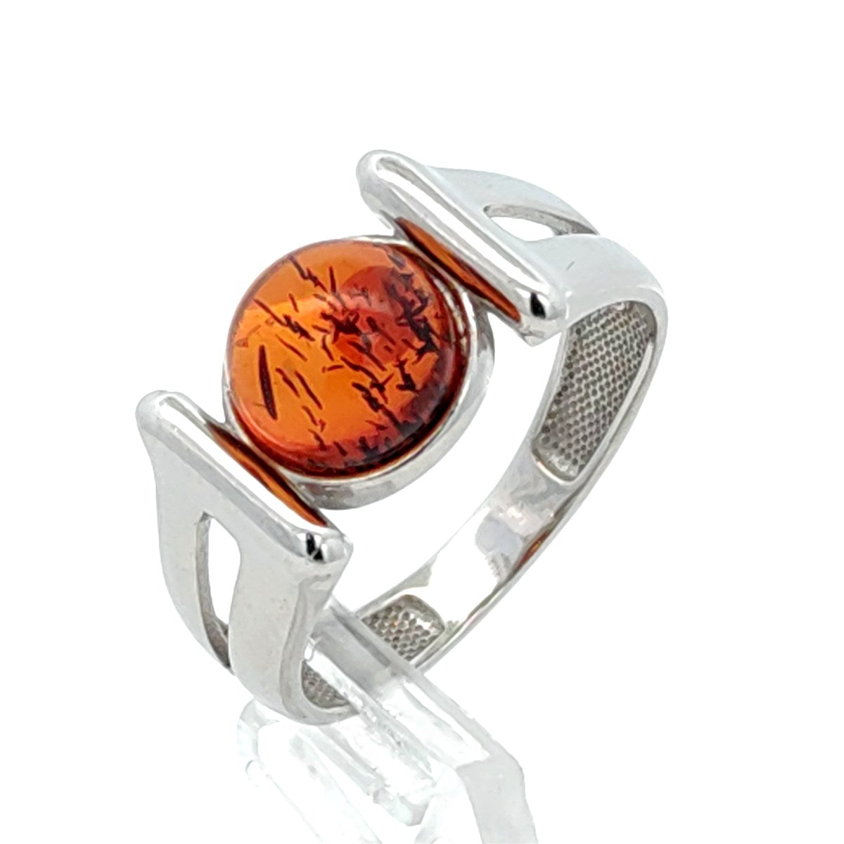 Round Cognac Amber Silver Ring — DARVIN (Pre-Order)