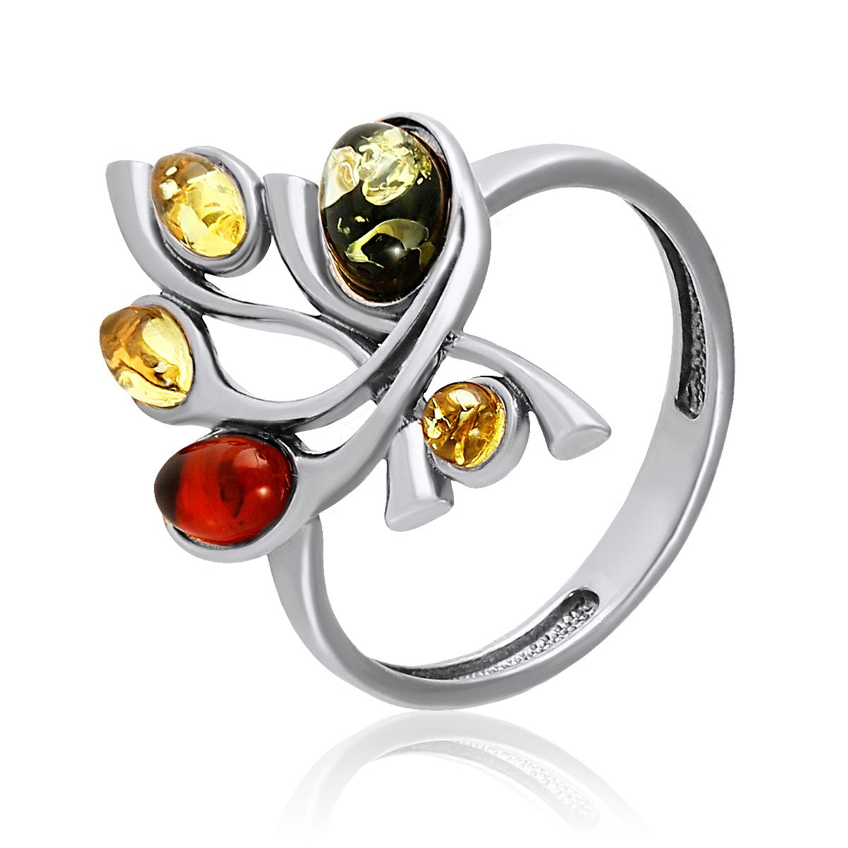 Oval Mixed Amber Silver Ring — DARVIN