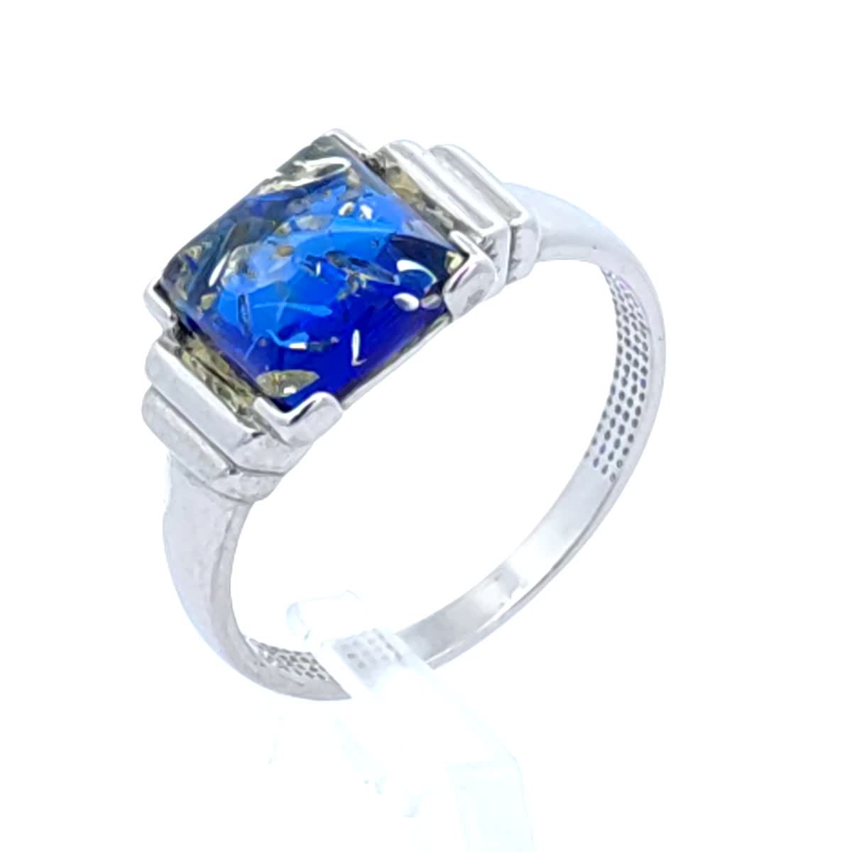 Square Sapphire Blue Amber Silver Ring — DARVIN (Pre-Order)