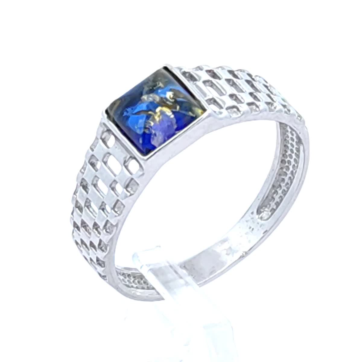 Square Sapphire Blue Amber Silver Ring — DARVIN (Pre-Order)