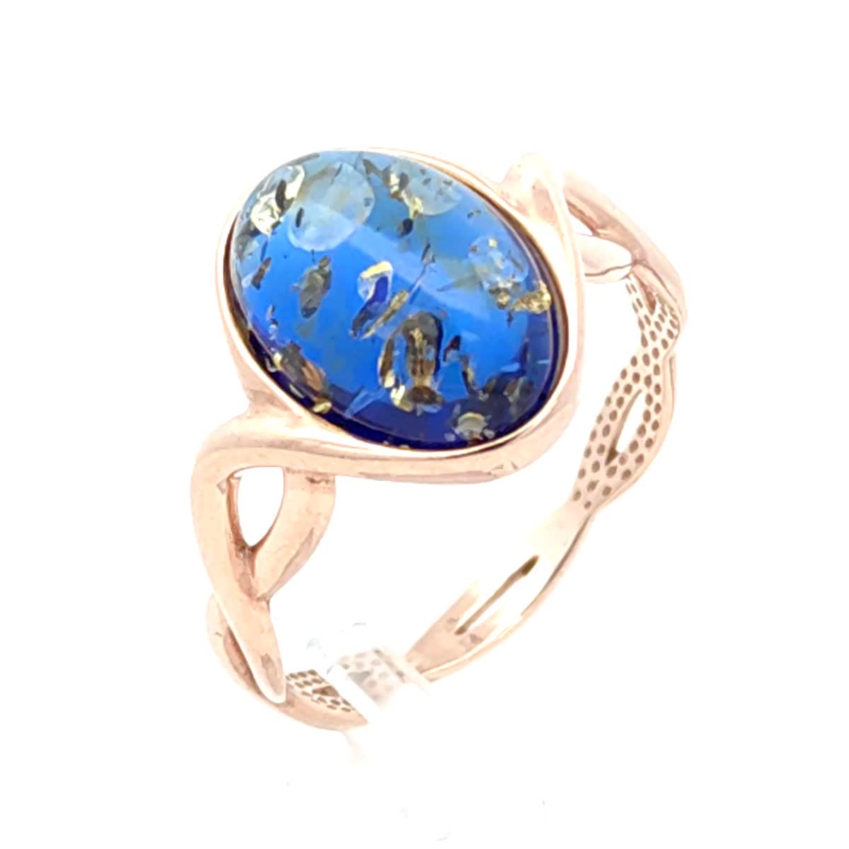 Oval Sapphire Blue Amber Silver Ring — DARVIN (Pre-Order)