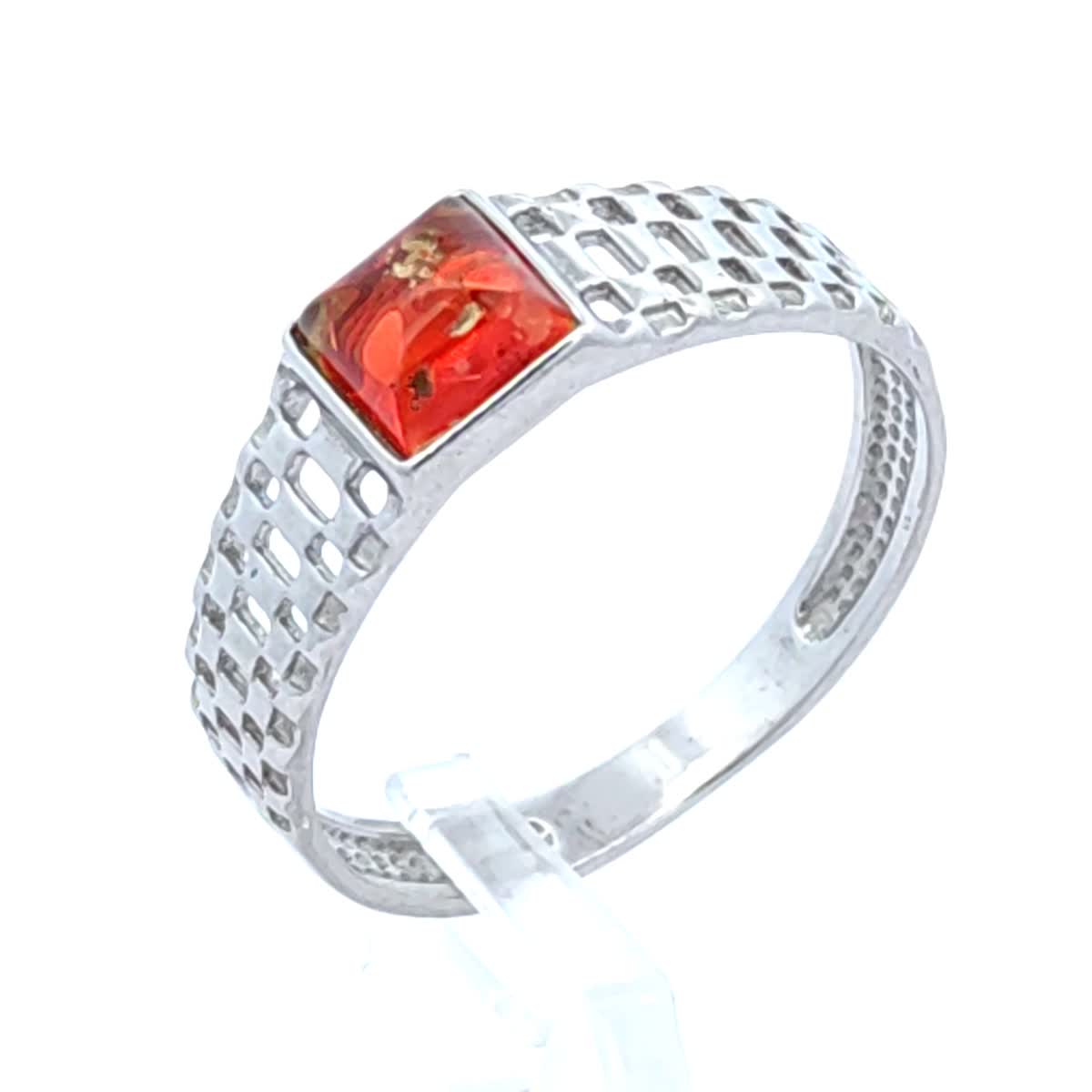 Square Ruby Red Amber Silver Ring — DARVIN (Pre-Order)