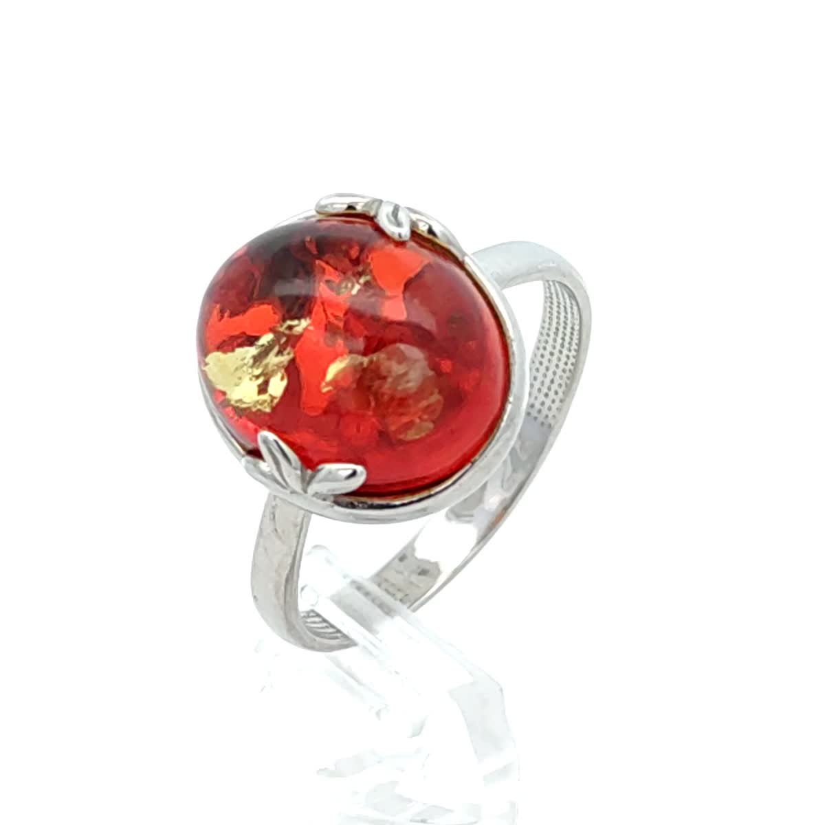 Oval Ruby Red Amber Silver Ring — DARVIN (Pre-Order)