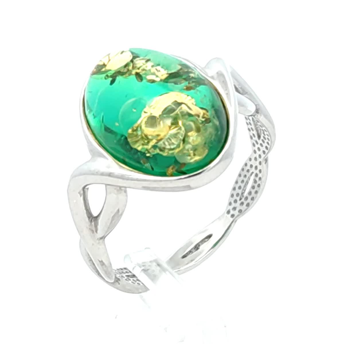 Oval Emerald Green Amber Silver Ring — DARVIN (Pre-Order)