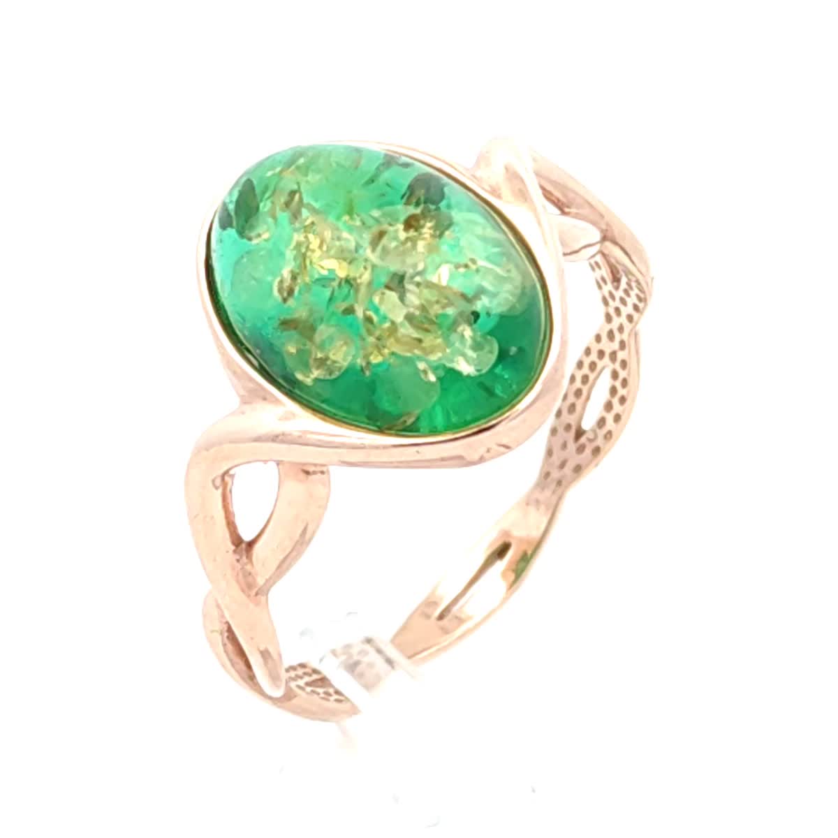 Oval Emerald Green Amber Silver Ring — DARVIN (Pre-Order)