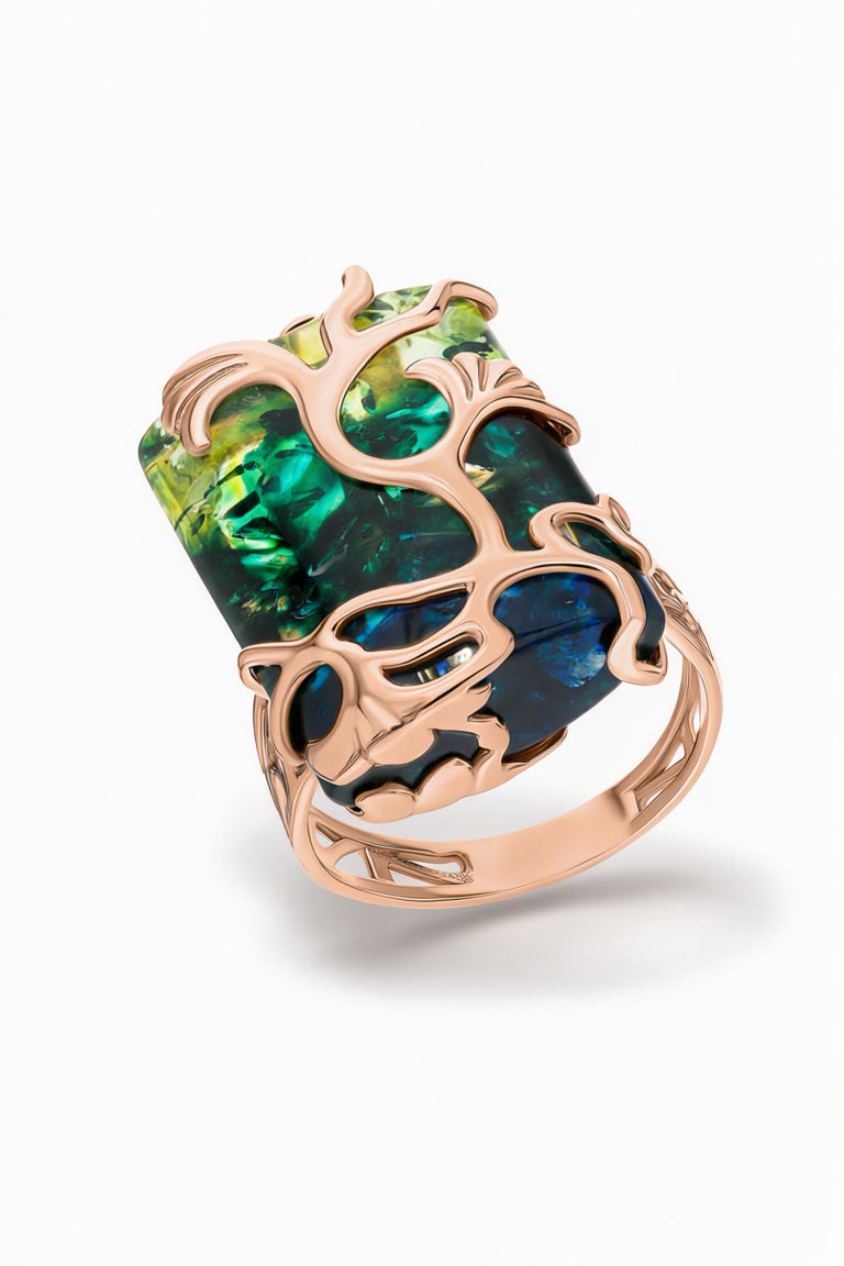 Lemon-Green-Blue Amber Silver Ring — DARVIN (Pre-Order)