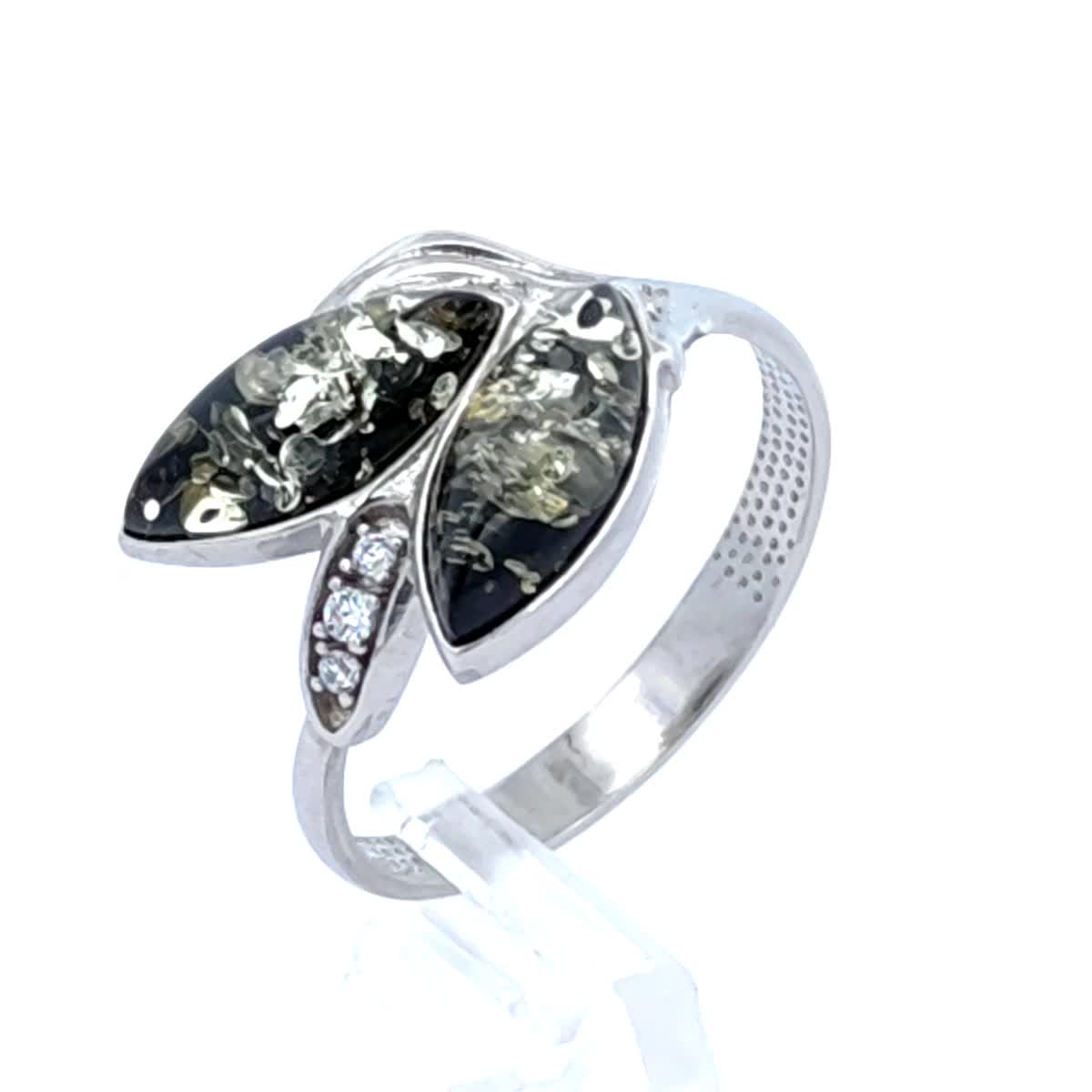 Marquise Green, Colorless Amber Silver Ring — DARVIN